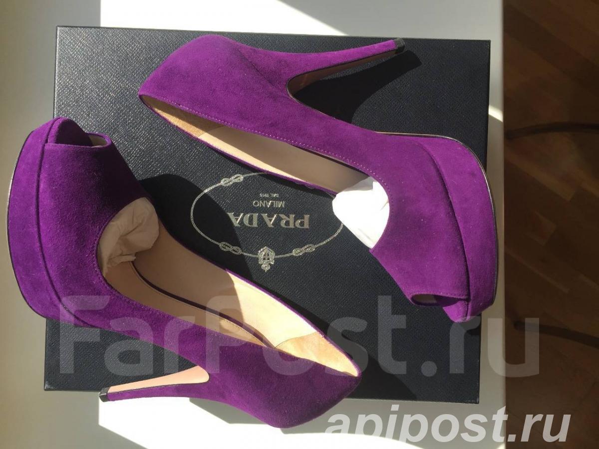 Туфли новые prada италия 39 размер замша сиреневые...