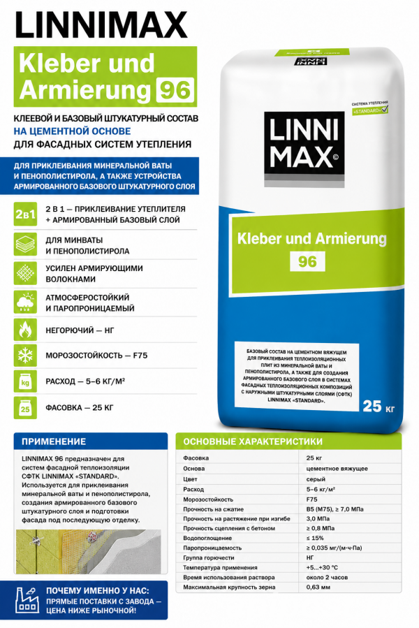 Клей для минваты и пенопласта 96 kleber armierung