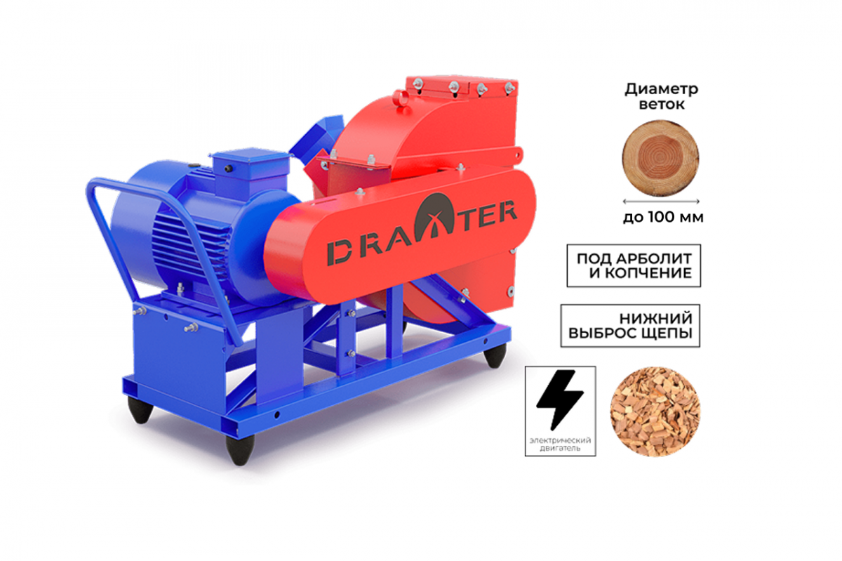 Промышленный щепорез DraXter Щ-450Э элект 11 кВт 380В сито... - Челябинск
