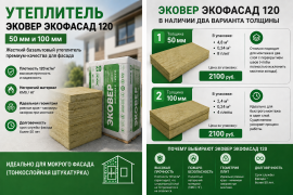 Утеплитель Эковер Экофасад 120 50мм и 100мм